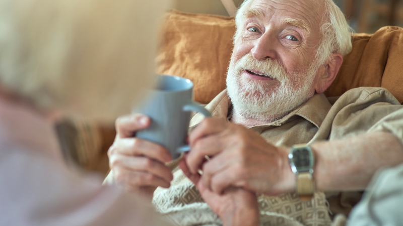 virtual wards virtual care and virtual care showing man recovering at home